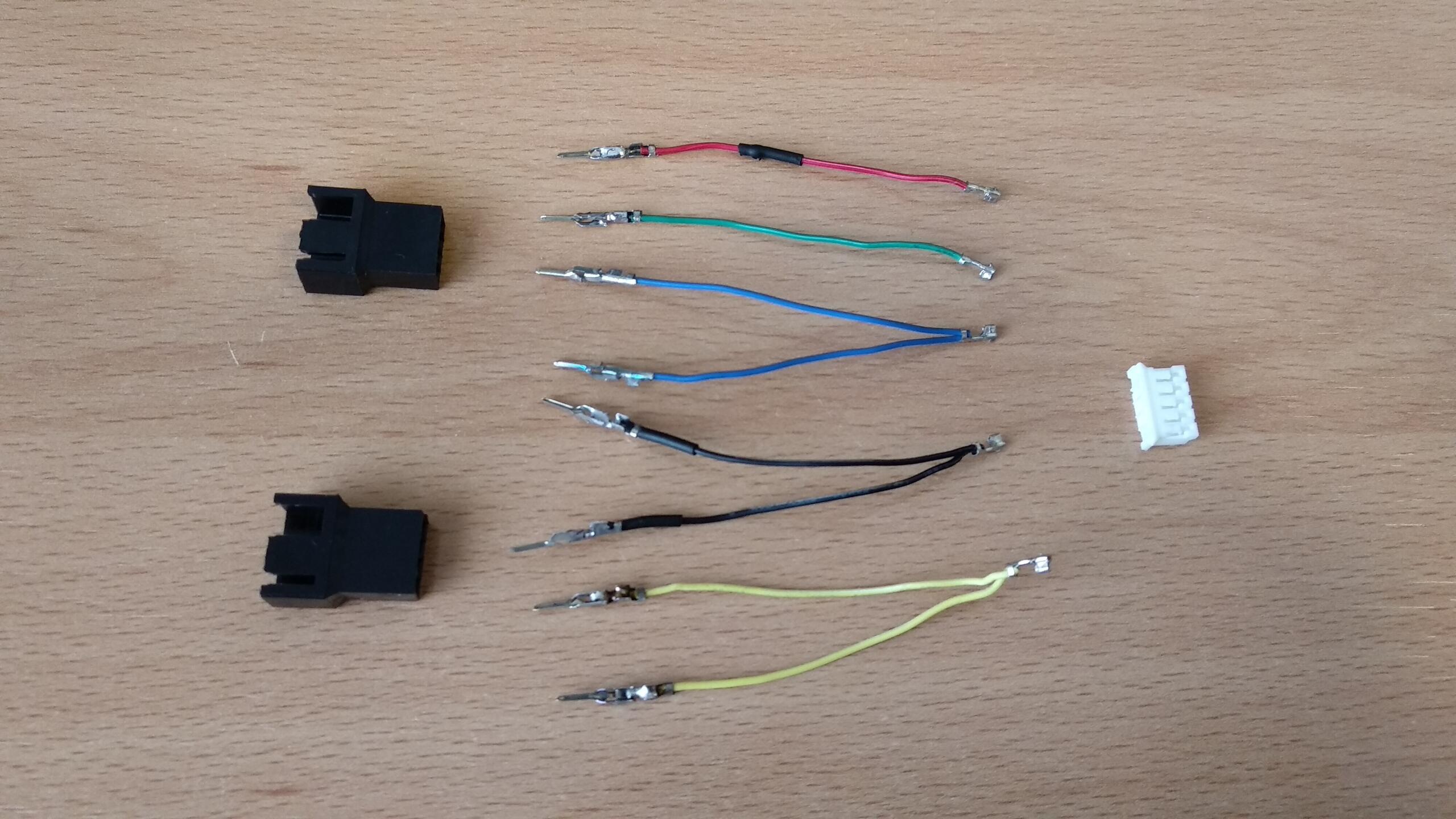 The cables ready to assemble. The positive, negative and PWM signals are in common, while the RPM monitoring cable is different for each one.